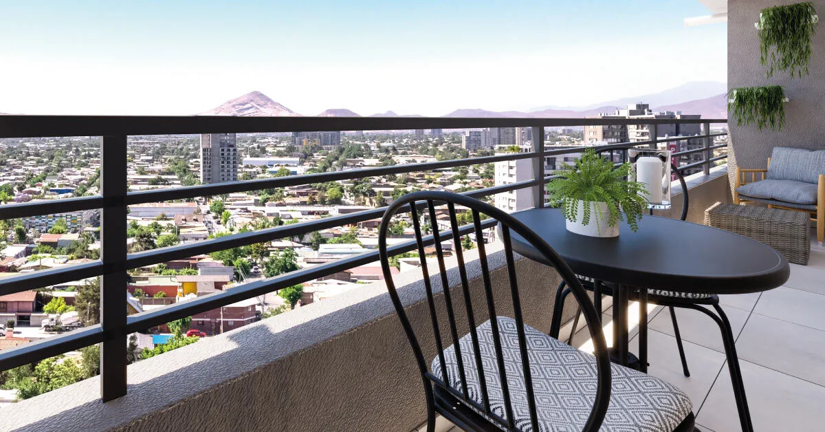 Terraza del departamento con cerámica en piso