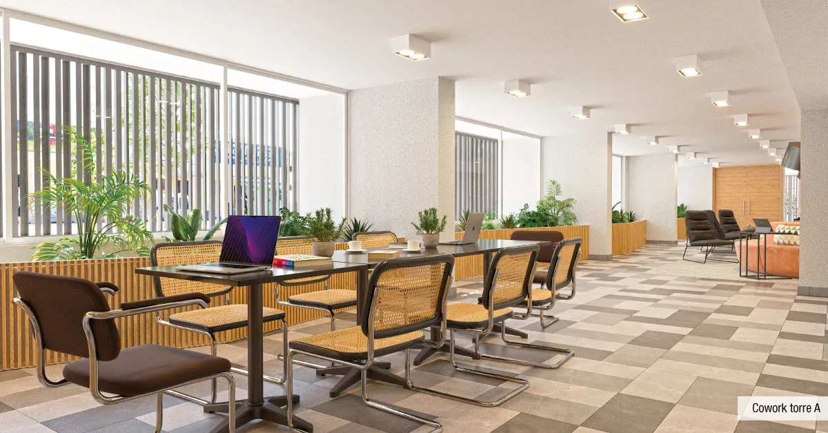 Sector cowork del hall de acceso del condominio
